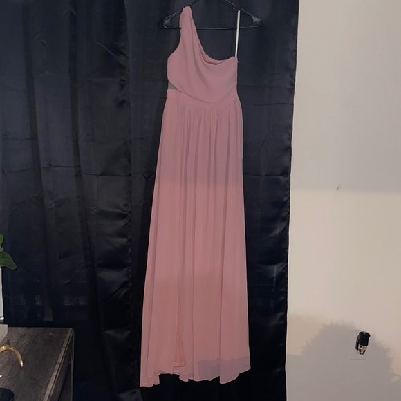 Lulus Light Pink one shoulder floor length dress - Picture 3 of 9